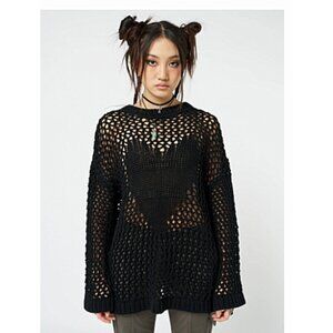 MINGA LONDON Heart Stopper black open knit grunge sweater